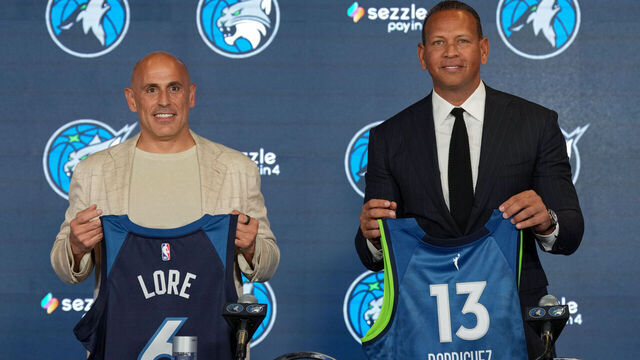 LAS VEGAS, NV - JULY 11: The Minnesota Timberwolves Introduce Marc Lore and Alex Rodriguez as the new owners during a Press Conference at the 2025 NBA Summer League game on July 11, 2025 at the Thomas & Mack Center in Las Vegas, Nevada. Mandatory Copyright Notice: Copyright 2025 NBAE