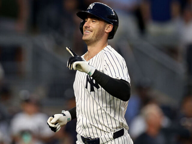 NEW YORK, NEW YORK - JULY 11: Cody Bellinger #35 of the New York Yankees celebrates his fifth inning two run home run against the Chicago Cubs at Yankee Stadium on July 11, 2025 in New York City.