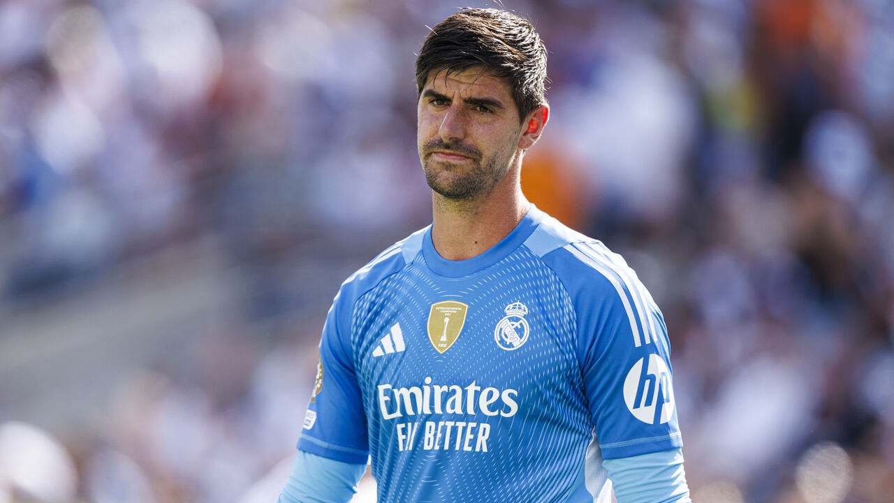 EAST RUTHERFORD, NEW JERSEY - JULY 9: Goalkeeper Thibaut Courtois of Real Madrid CF looks on during the FIFA Club World Cup 2025 semi-final match between Paris Saint-Germain and Real Madrid CF at MetLife Stadium on July 9, 2025 in East Rutherford, United States.