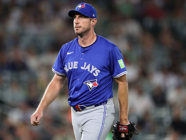 SACRAMENTO, CALIFORNIA - JULY 11: Max Scherzer #31 of the Toronto Blue Jays walks off the mound after striking out Denzel Clarke #1 of the Athletics to end the fifth inning at Sutter Health Park on July 11, 2025 in Sacramento, California.
