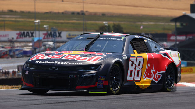 SONOMA, CA - JULY 12: Shane Van Gisbergen (#88 Trackhouse Racing Red Bull Chevrolet) during qualifying for the Toyota/Save Mart 350 NASCAR Cup Series race on July 12, 2025, at Sonoma Raceway in Sonoma, CA.