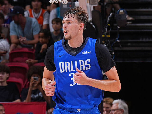 LAS VEGAS, NV - JULY 12: Cooper Flagg #32 of the Dallas Mavericks looks on during the game against the San Antonio Spurs during the 2025 NBA Summer League game on July 12, 2025 at the Thomas & Mack Center in Las Vegas, Nevada. Mandatory Copyright Notice: Copyright 2025 NBAE