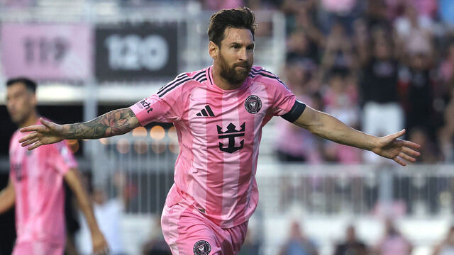 FORT LAUDERDALE, FLORIDA - JULY 12: Lionel Messi #10 of Inter Miami CF celebrates after scoring the team's first goal during the MLS match between Inter Miami CF and Nashville SC at Chase Stadium on July 12, 2025 in Fort Lauderdale, Florida.