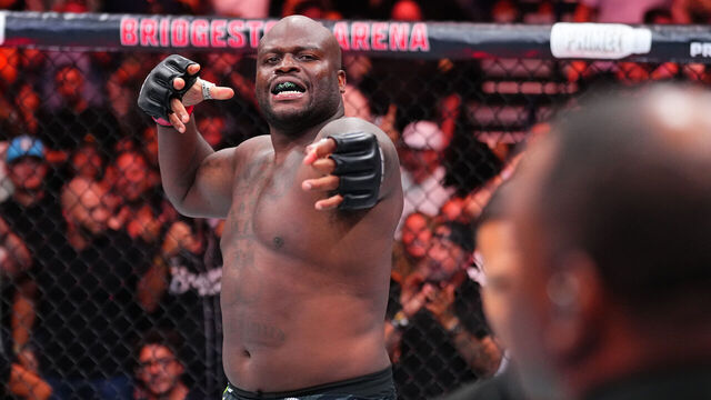 NASHVILLE, TENNESSEE - JULY 12: Derrick Lewis reacts after a knockout victory against Tallison Teixeira of Brazil in a heavyweight fight during the UFC Fight Night event at Bridgestone Arena on July 12, 2025 in Nashville, Tennessee.
