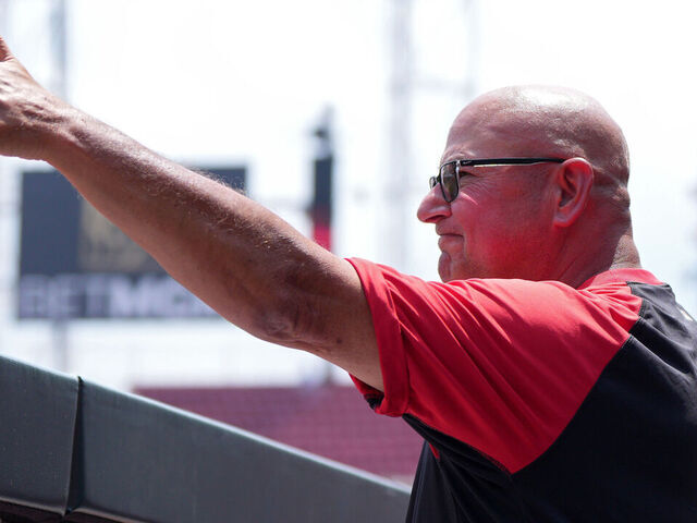 CINCINNATI, OHIO - JULY 13: Terry Francona #77 of the Cincinnati Reds gestures prior to a baseball game against the Colorado Rockies at Great American Ball Park on July 13, 2025 in Cincinnati, Ohio.