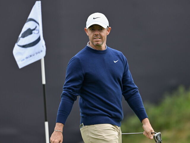Antrim , United Kingdom - 14 July 2025; Rory McIlroy of Northern Ireland during a practice round at Royal Portrush Golf Club in Portrush, Antrim, ahead of The 153rd Open Championship.
