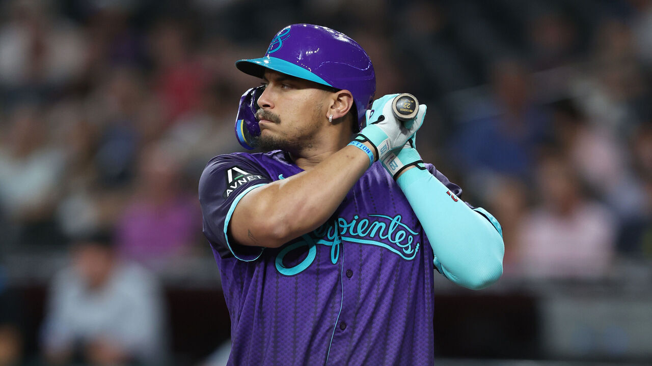 PHOENIX, ARIZONA - JUNE 27: Josh Naylor #22 of the Arizona Diamondbacks bats during the fourth inning against the Miami Marlins at Chase Field on June 27, 2025 in Phoenix, Arizona.