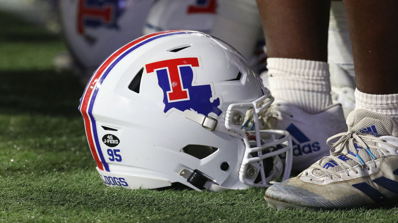 CLEMSON, SC - SEPTEMBER 17: Louisiana Tech helmet during a college football game between the Louisiana Tech Bulldogs and the Clemson Tigers on September 17, 2022, at Clemson Memorial Stadium in Clemson, S.C.
