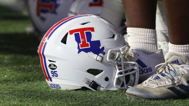 CLEMSON, SC - SEPTEMBER 17: Louisiana Tech helmet during a college football game between the Louisiana Tech Bulldogs and the Clemson Tigers on September 17, 2022, at Clemson Memorial Stadium in Clemson, S.C.