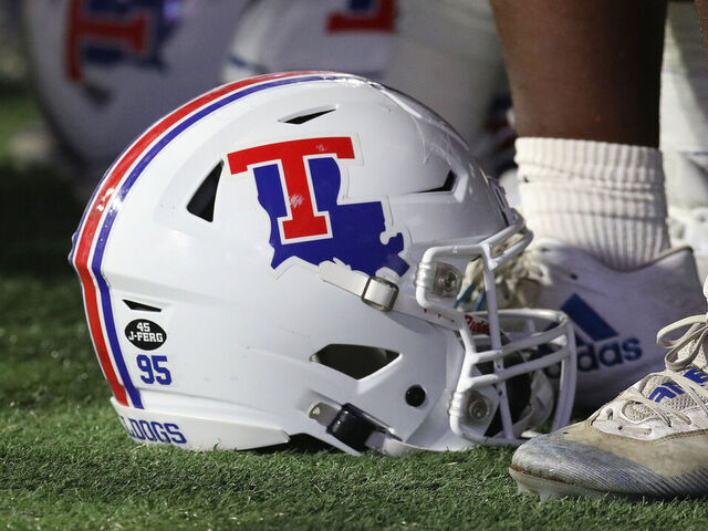 CLEMSON, SC - SEPTEMBER 17: Louisiana Tech helmet during a college football game between the Louisiana Tech Bulldogs and the Clemson Tigers on September 17, 2022, at Clemson Memorial Stadium in Clemson, S.C.
