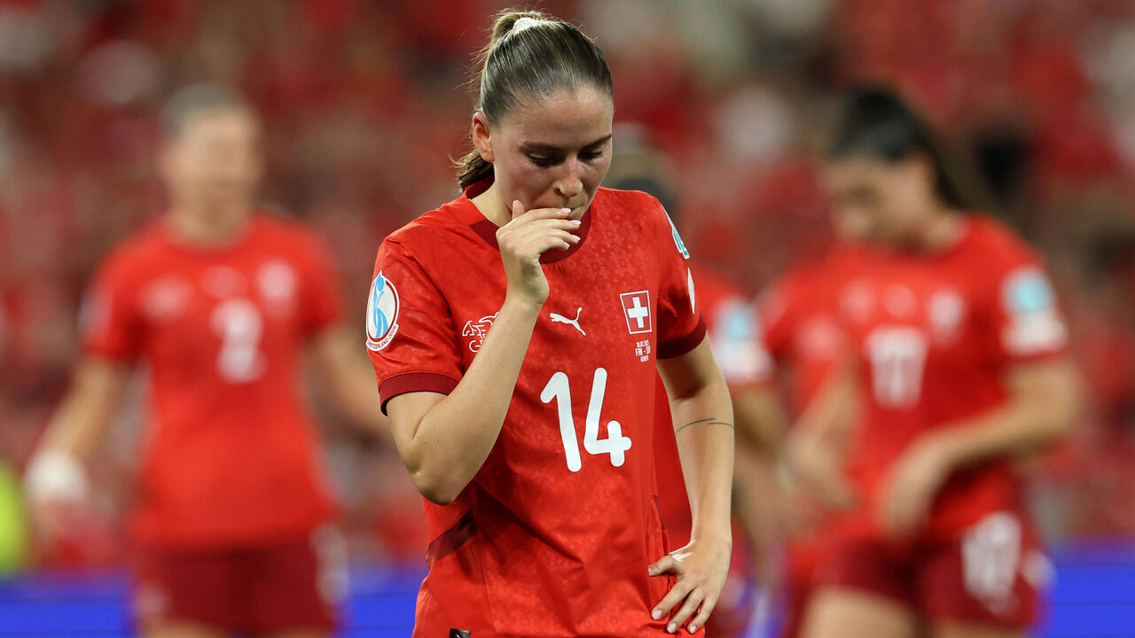 GENEVA, SWITZERLAND - JULY 10: Smilla Vallotto of Switzerland reacts during the UEFA Women's EURO 2025 Group A match between Finland and Switzerland at Stade de Geneve on July 10, 2025 in Geneva, Switzerland.
