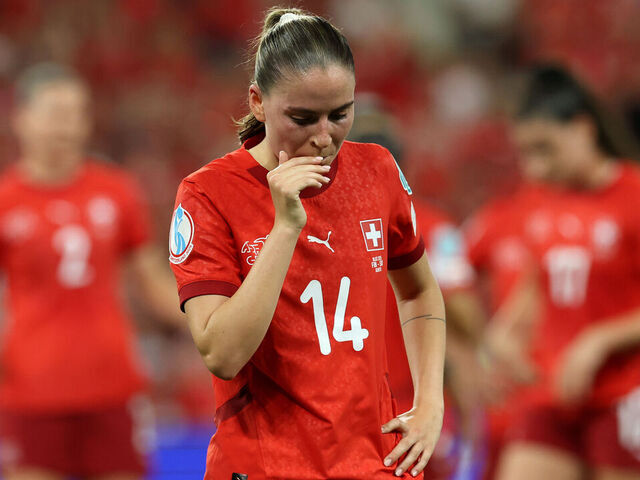 GENEVA, SWITZERLAND - JULY 10: Smilla Vallotto of Switzerland reacts during the UEFA Women's EURO 2025 Group A match between Finland and Switzerland at Stade de Geneve on July 10, 2025 in Geneva, Switzerland.
