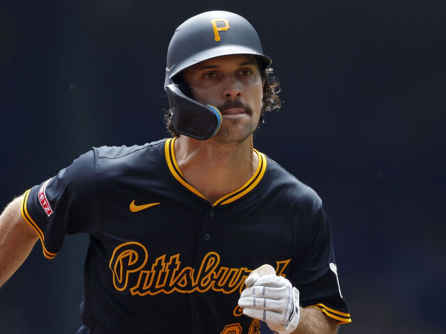 MILWAUKEE, WI - JUNE 25: Adam Frazier #26 of the Pittsburgh Pirates runs the bases during an MLB game against the Milwaukee Brewers on June 25, 2025 at American Family Field in Milwaukee, Wisconsin.