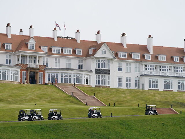 Former US president Donald Trump playing golf at his Trump Turnberry course in South Ayrshire during his visit to the UK. Picture date: Wednesday May 3, 2023.