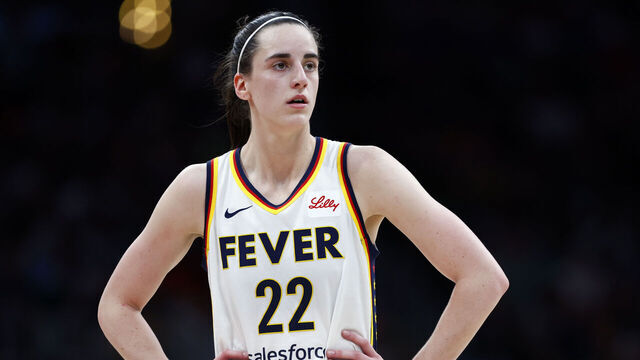 Boston, MA - July 15: Indiana Fever guard Caitlin Clark stands with her hands on her hips in the fourth quarter at TD Garden on July 15, 2025.
