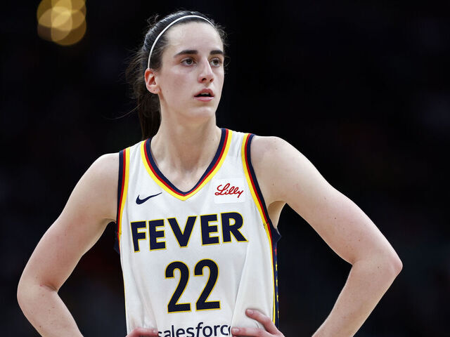 Boston, MA - July 15: Indiana Fever guard Caitlin Clark stands with her hands on her hips in the fourth quarter at TD Garden on July 15, 2025.