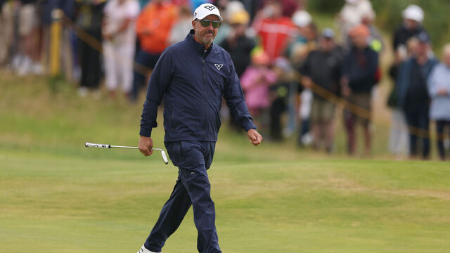 PORTRUSH, NORTHERN IRELAND - JULY 17: Phil Mickelson of the United States reacts on the 13th green during day one of The 153rd Open Championship at Royal Portrush Golf Club on July 17, 2025 in Portrush, Northern Ireland.