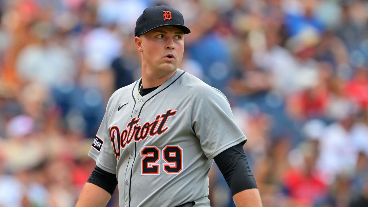 CLEVELAND, OHIO - JULY 06: Starting pitcher Tarik Skubal #29 of the Detroit Tigers walks off the field after the fifth inning against the Cleveland Guardians at Progressive Field on July 06, 2025 in Cleveland, Ohio.