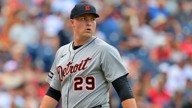 CLEVELAND, OHIO - JULY 06: Starting pitcher Tarik Skubal #29 of the Detroit Tigers walks off the field after the fifth inning against the Cleveland Guardians at Progressive Field on July 06, 2025 in Cleveland, Ohio.