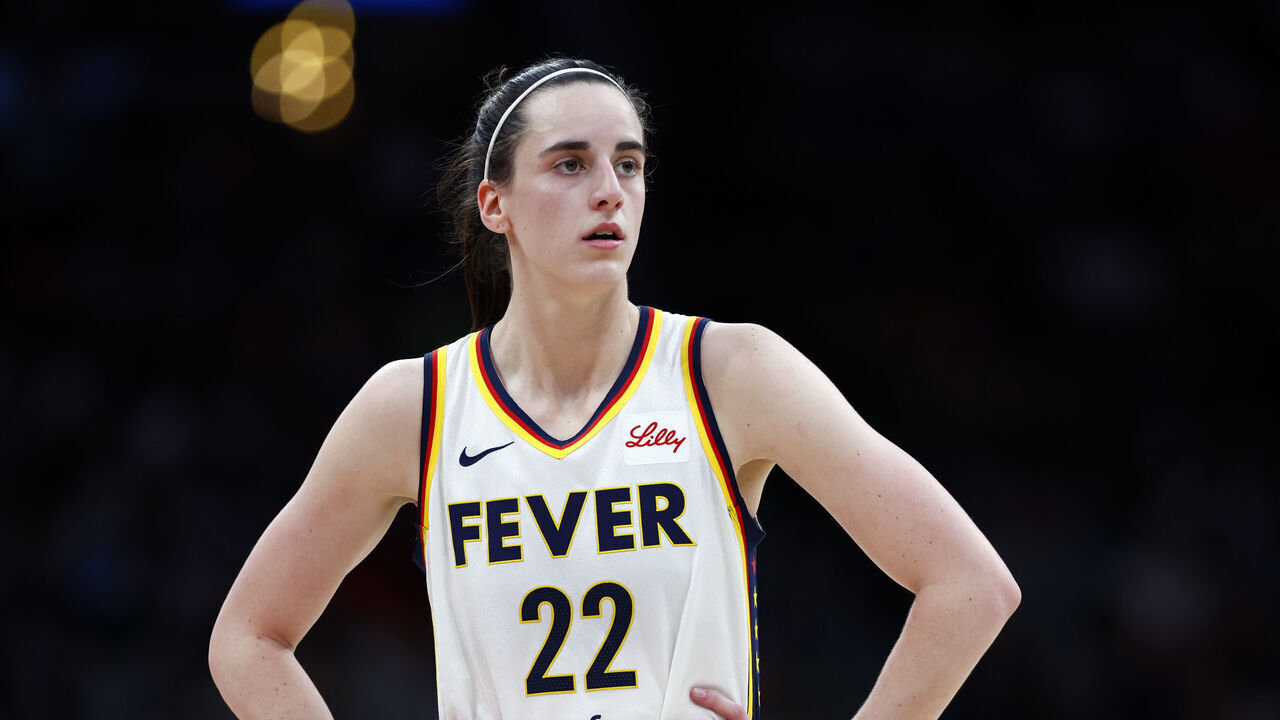 Boston, MA - July 15: Indiana Fever guard Caitlin Clark stands with her hands on her hips in the fourth quarter at TD Garden on July 15, 2025.
