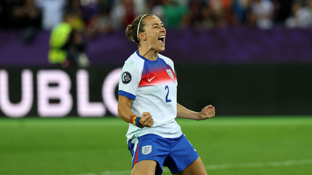 ZURICH, SWITZERLAND - JULY 17: Lucy Bronze of England celebrates her penalty score during the UEFA Womens EURO 2025 Quarter-Final match between Sweden and England at Stadion Letzigrund on July 17, 2025 in Zurich, Switzerland.