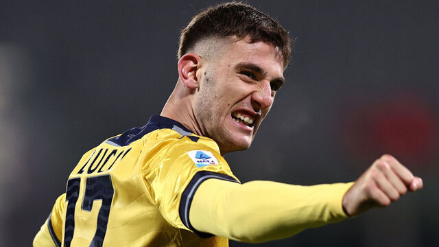 FLORENCE, ITALY - DECEMBER 23: Lorenzo Lucca of Udinese celebrates his goal during the Serie A match between Fiorentina and Udinese at Stadio Artemio Franchi on December 23, 2024 in Florence, Italy.