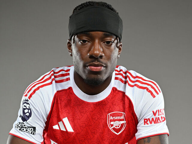 LONDON COLNEY, ENGLAND - JULY 18: Arsenal unveil new signing Noni Madueke at Sobha Realty Training Centre on July 18, 2025 in London Colney, England.
