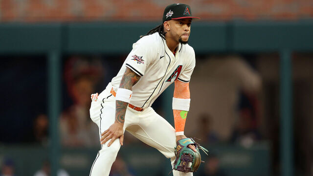 ATLANTA, GEORGIA - JULY 15: Ketel Marte #4 of the Arizona Diamondbacks looks on against the American League during the first inning of the MLB All-Star Game at Truist Park on July 15, 2025 in Atlanta, Georgia.
