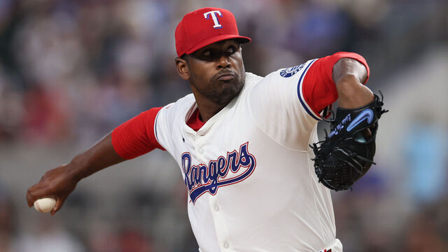 ARLINGTON, TEXAS - JULY 19: Kumar Rocker #80 of the Texas Rangers pitches during the first inning against the Detroit Tigers at Globe Life Field on July 19, 2025 in Arlington, Texas.