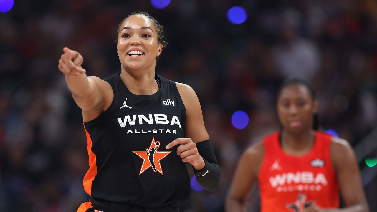 INDIANAPOLIS, INDIANA - JULY 19: Napheesa Collier #24 of the Minnesota Lynx reacts during the first half of the 2025 AT&T WNBA All-Star Game at Gainbridge Fieldhouse on July 19, 2025 in Indianapolis, Indiana.