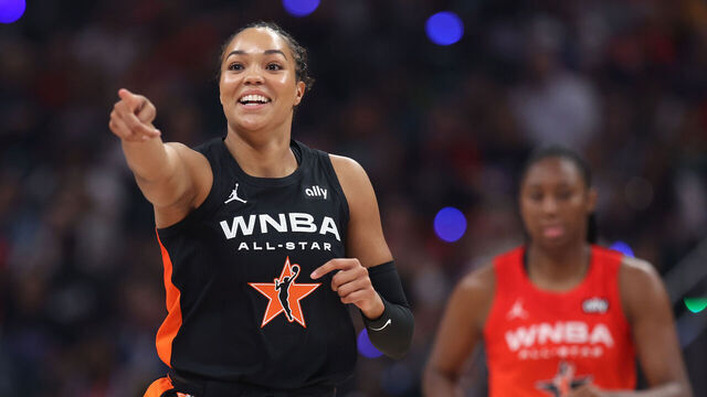 INDIANAPOLIS, INDIANA - JULY 19: Napheesa Collier #24 of the Minnesota Lynx reacts during the first half of the 2025 AT&T WNBA All-Star Game at Gainbridge Fieldhouse on July 19, 2025 in Indianapolis, Indiana.