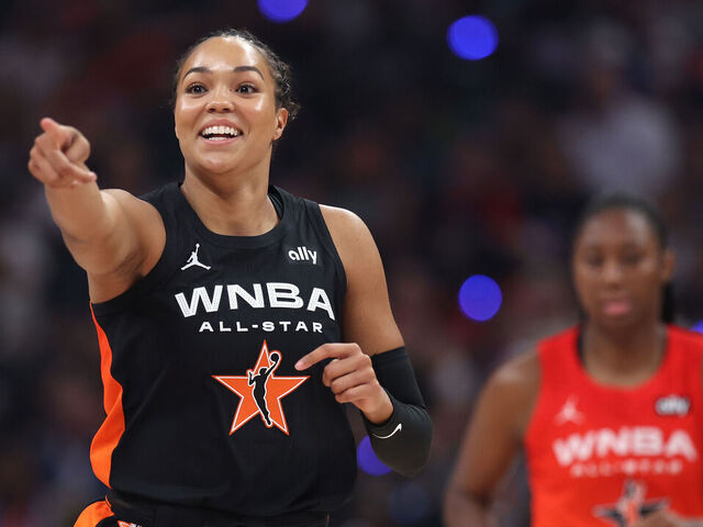 INDIANAPOLIS, INDIANA - JULY 19: Napheesa Collier #24 of the Minnesota Lynx reacts during the first half of the 2025 AT&T WNBA All-Star Game at Gainbridge Fieldhouse on July 19, 2025 in Indianapolis, Indiana.