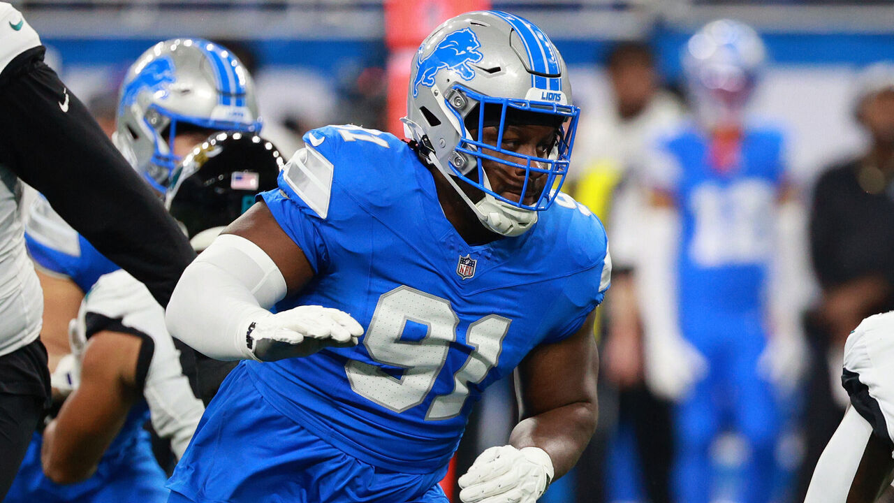 DETROIT,MICHIGAN-November 17: Detroit Lions defensive end Levi Onwuzurike (91) is seen during the first half of an NFL football game between the Jacksonville Jaguars and the Detroit Lions in Detroit, Michigan USA, on Sunday, November 17, 2024