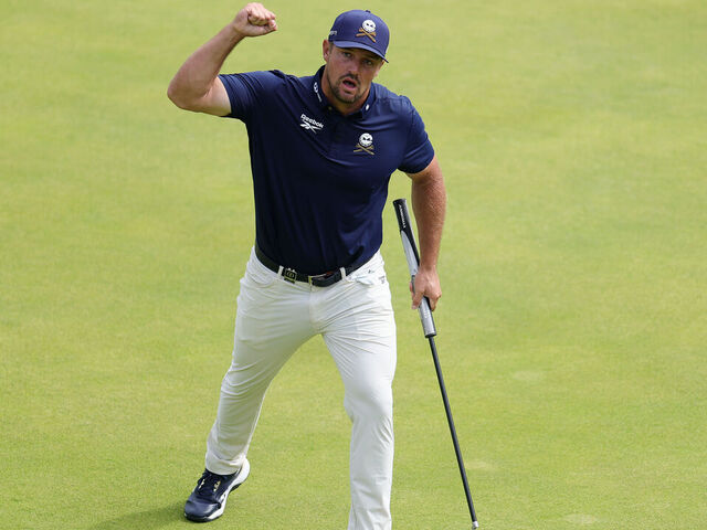 PORTRUSH, NORTHERN IRELAND - JULY 20: Bryson DeChambeau of the United States celebrates on the 18th green during day four of The 153rd Open Championship at Royal Portrush Golf Club on July 20, 2025 in Portrush, Northern Ireland.