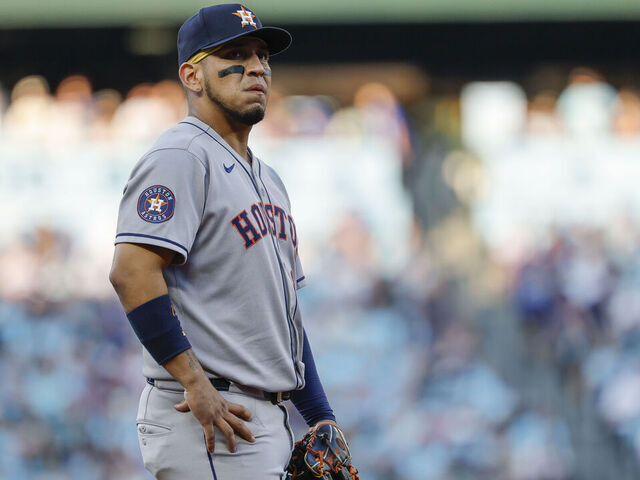 SEATTLE, WASHINGTON - JULY 18: Isaac Paredes #15 of the Houston Astros looks on during the game against the Seattle Mariners at T-Mobile Park on July 18, 2025 in Seattle, Washington. The Seattle Mariners won 6-1.