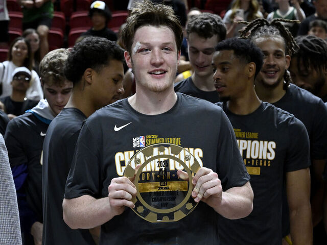 LAS VEGAS, NEVADA - JULY 20: Kon Knueppel was named the Summer League championship game MVP as Charlotte Hornets team wins the championship game of NBA 2K26 Summer League against Sacramento Kings at Thomas & Mack Center in Las Vegas, Nevada, United States on July 20, 2025.