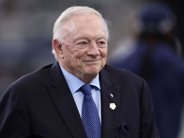 ARLINGTON, TEXAS - NOVEMBER 10: Dallas Cowboys owner Jerry Jones walks the field prior to the game against the Philadelphia Eagles at AT&T Stadium on November 10, 2024 in Arlington, Texas.