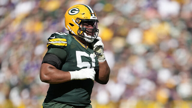 GREEN BAY, WISCONSIN - SEPTEMBER 29: Zach Tom #50 of the Green Bay Packers in action against the Minnesota Vikings in the second half at Lambeau Field on September 29, 2024 in Green Bay, Wisconsin.