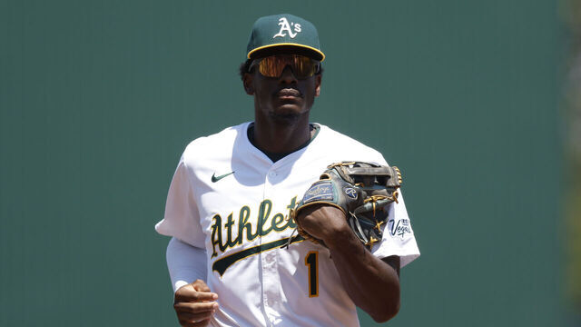 SACRAMENTO, CALIFORNIA - JULY 13: Denzel Clarke #1 of the Athletics runs to the dugout between innings against the Toronto Blue Jays at Sutter Health Park on July 13, 2025 in Sacramento, California.