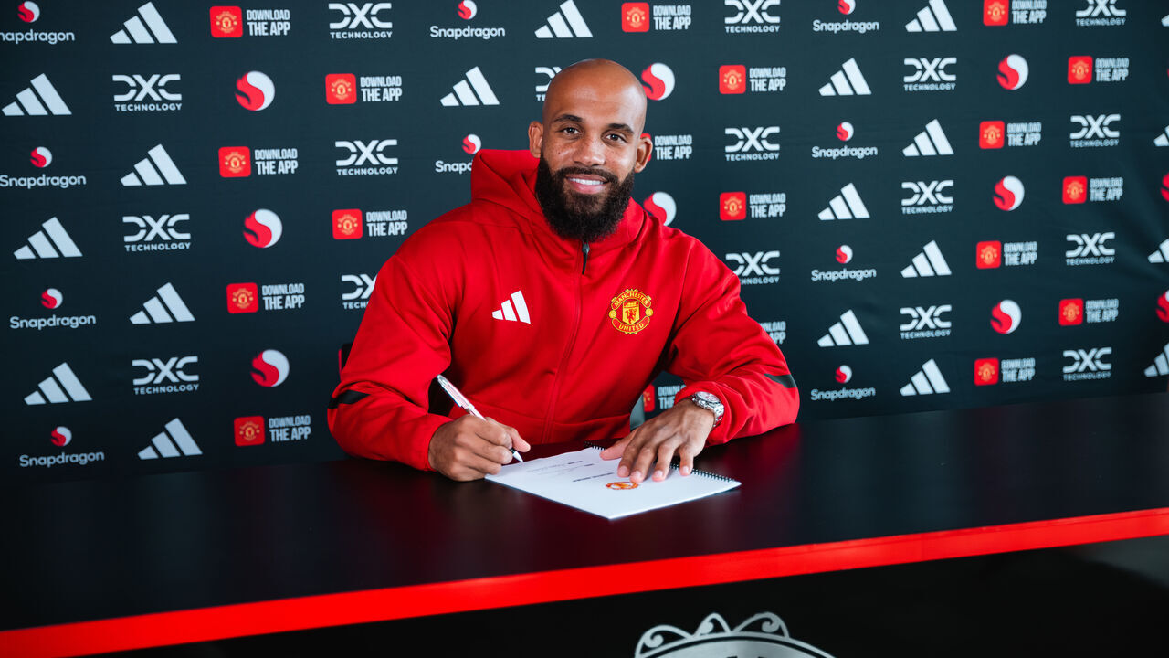 MANCHESTER, ENGLAND - JULY 21: (EXCLUSIVE COVERAGE) Bryan Mbeumo of Manchester United poses after signing for the club at Carrington Training Ground on July 21, 2025 in Manchester, England.
