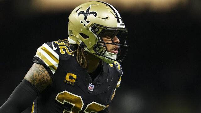 NEW ORLEANS, LA - OCTOBER 17: Tyrann Mathieu #32 of the New Orleans Saints defends in coverage during an NFL football game against the Denver Broncos at Caesars Superdome on October 17, 2024 in New Orleans, Louisiana.