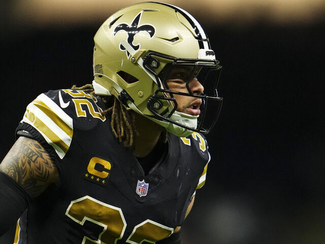 NEW ORLEANS, LA - OCTOBER 17: Tyrann Mathieu #32 of the New Orleans Saints defends in coverage during an NFL football game against the Denver Broncos at Caesars Superdome on October 17, 2024 in New Orleans, Louisiana.
