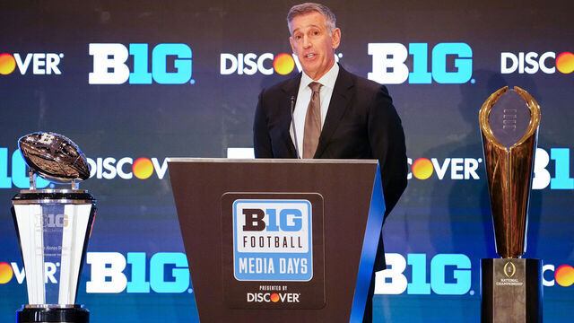 LAS VEGAS, NEVADA - JULY 22: Big Ten Conference Commissioner Tony Petitti speaks during the 2025 Big Ten Football Media Days at Mandalay Bay Convention Center on July 22, 2025 in Las Vegas, Nevada.