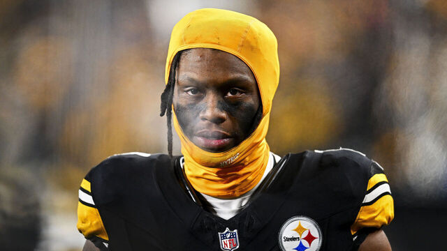 PITTSBURGH, PENNSYLVANIA - JANUARY 04: George Pickens #14 of the Pittsburgh Steelers looks on during a game against the Cincinnati Bengals at Acrisure Stadium on January 04, 2025 in Pittsburgh, Pennsylvania.