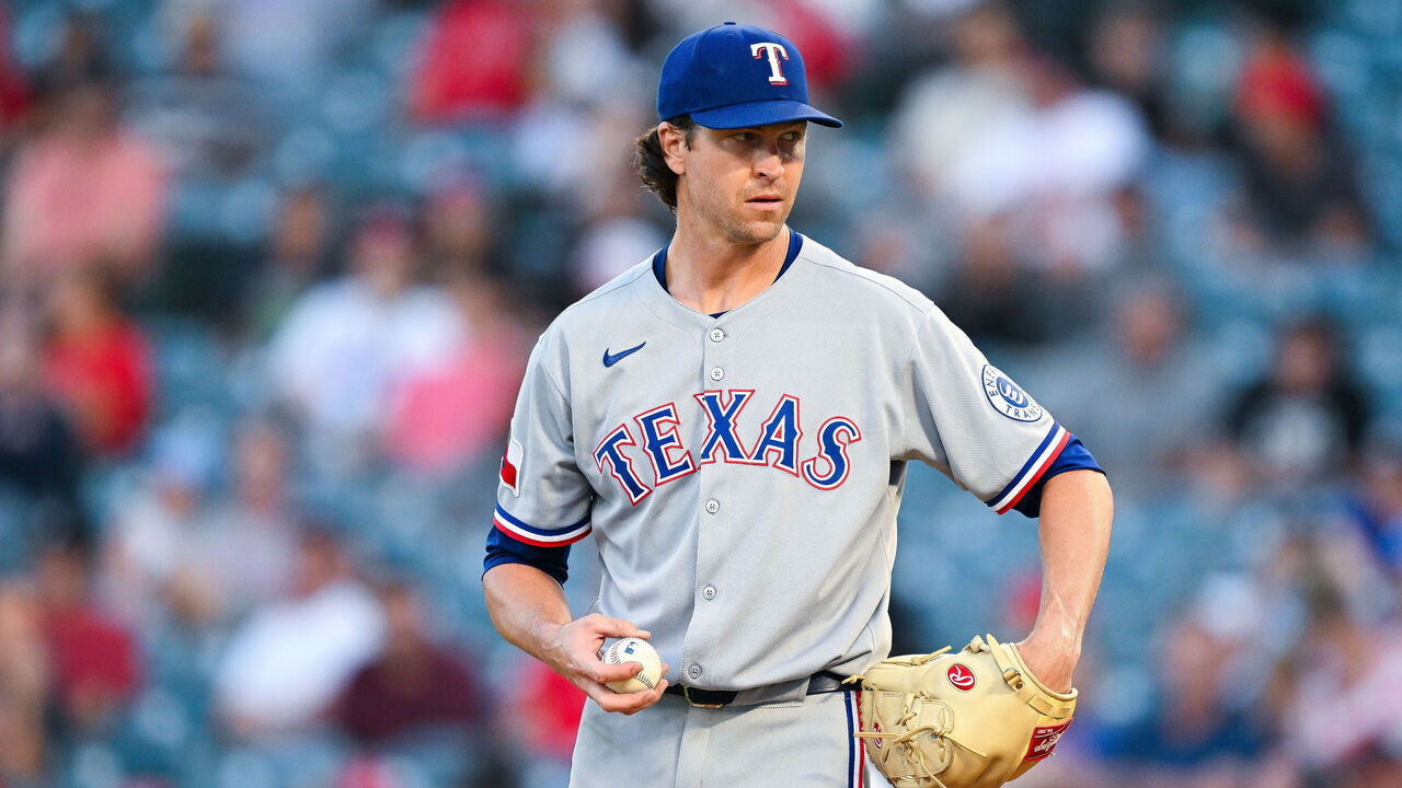 ANAHEIM, CALIFORNIA - JULY 08: Jacob deGrom #48 of Texas Rangers pitches in the third inning during the game against the Los Angeles Angels at Angel Stadium of Anaheim on July 08, 2025 in Anaheim, California.