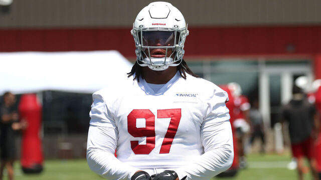 TEMPE, ARIZONA - JUNE 3: Defensive lineman Walter Nolen III #97 of the Arizona Cardinals walks to his next station for drills during the AZ Cardinals OTAs at Dignity Health Arizona Cardinals Training Center on June 3, 2025 in Tempe, Arizona.