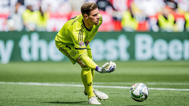 STUTTGART, GERMANY - JUNE 08: Marc Andre ter Stegen of Germany controls the ball during the UEFA Nations League 2025 third place match between Germany and France at Stuttgart Arena on June 08, 2025 in Stuttgart, Germany.