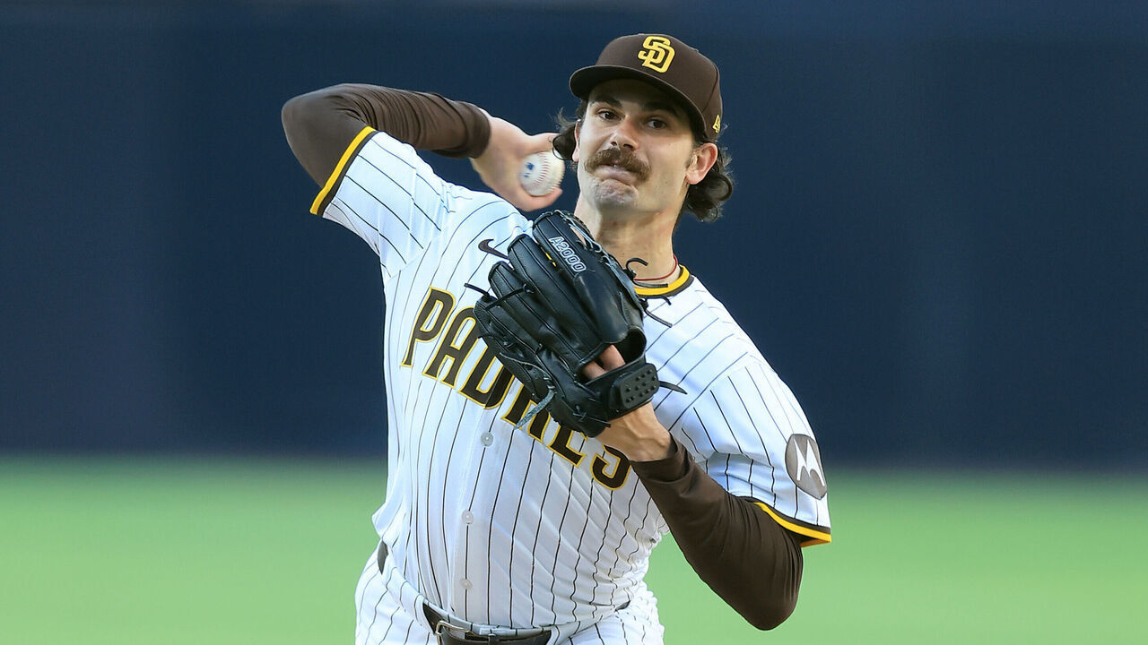 SAN DIEGO, CALIFORNIA - JULY 09: Dylan Cease #84 of the San Diego Padres pitchrs during the first inning of a game against the Arizona Diamondbacks at Petco Park on July 09, 2025 in San Diego, California.