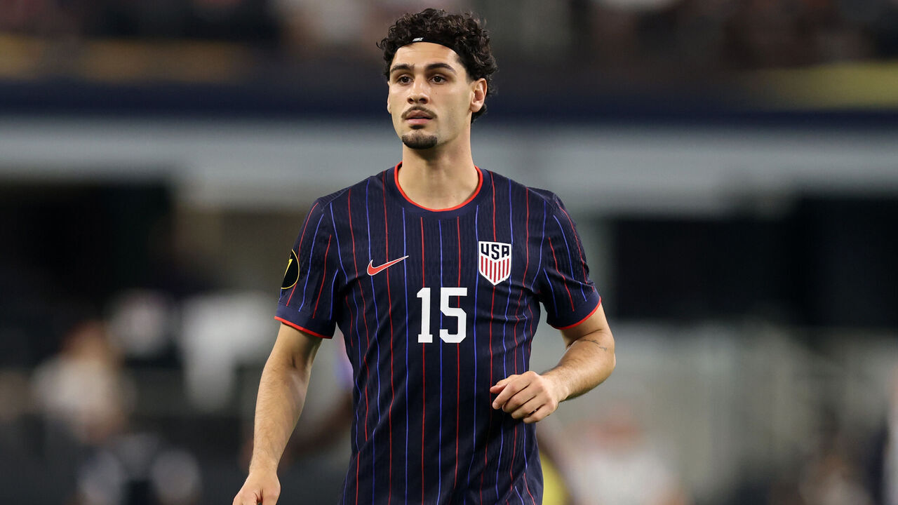 ARLINGTON, TEXAS - JUNE 22: Johnny Cardoso of USA during the CONCACAF Gold Cup Group D match between United States and Haiti at AT&T Stadium on June 22, 2025 in Arlington, Texas.