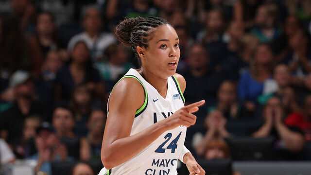 MINNEAPOLIS, MN - JULY 22: Napheesa Collier #24 of the Minnesota Lynx celebrates during the game against the Chicago Sky on July 22, 2025 at Target Center in Minneapolis, Minnesota. Mandatory Copyright Notice: Copyright 2025 NBAE